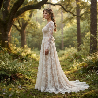 V-Neck Backless Bridal Gown with Ribbon