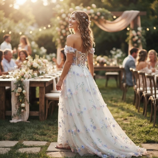 Pastel 3D Floral Corset Wedding Dress
