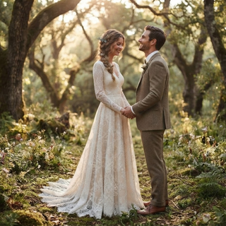 V-Neck Backless Bridal Gown with Ribbon