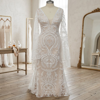 Vestido de novia rústico con diseño de mariposa