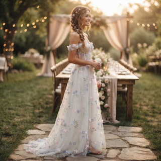 Pastel 3D Floral Corset Wedding Dress