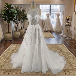 Sparkly Sleeveless Lace Wedding Dress