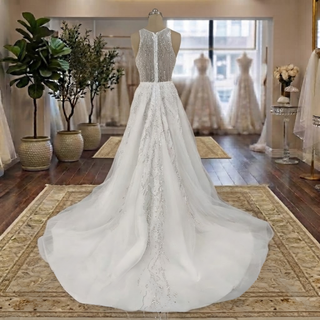 Sparkly Sleeveless Lace Wedding Dress