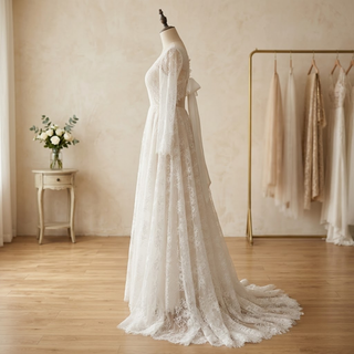 V-Neck Backless Bridal Gown with Ribbon