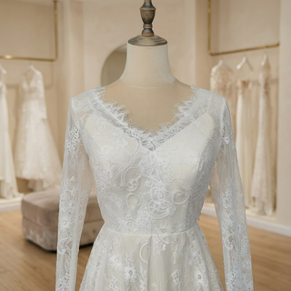 V-Neck Backless Bridal Gown with Ribbon