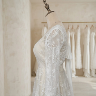 V-Neck Backless Bridal Gown with Ribbon