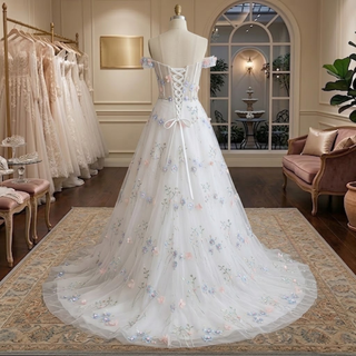 Pastel 3D Floral Corset Wedding Dress
