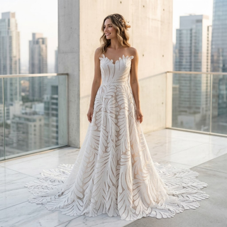 Large Leaf Sweetheart A-Line Wedding Dress
