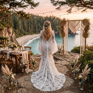 Boho Lace Mermaid Wedding Gown