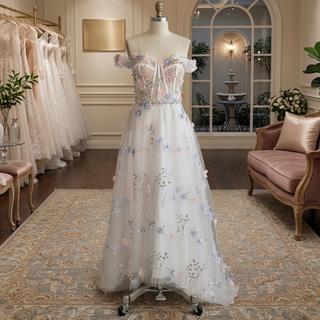 Pastel 3D Floral Corset Wedding Dress