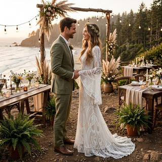 Boho Lace Mermaid Wedding Gown