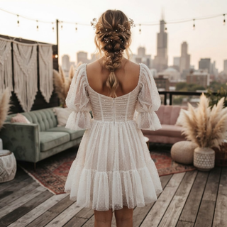 Mini Tulle Wedding Dress with Pearls