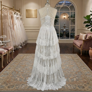 Tiered Boho Lace Wedding Dress