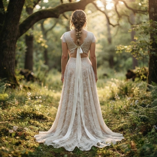 Cap Sleeves Backless Bridal Gown with Ribbon