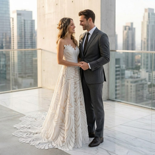 Large Leaf Sweetheart A-Line Wedding Dress
