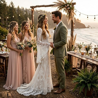 Boho Lace Mermaid Wedding Gown
