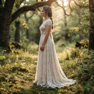 Cap Sleeves Backless Bridal Gown with Ribbon
