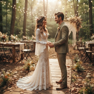 Luxury Lace Boho Wedding Dress