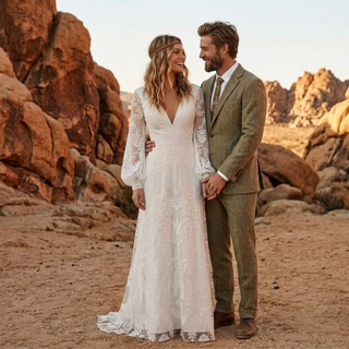 Boho Lace A-Line Wedding Dress