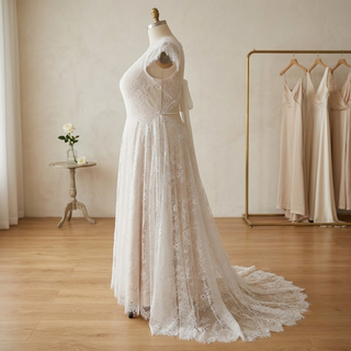 Cap Sleeves Backless Bridal Gown with Ribbon