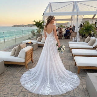 Square Neck Corset Floral Lace A-Line Wedding Dress