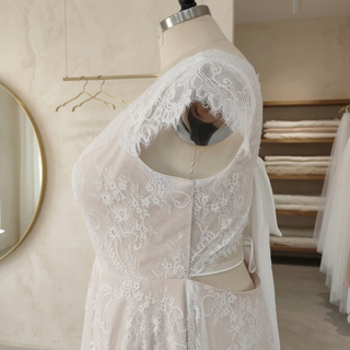 Cap Sleeves Backless Bridal Gown with Ribbon