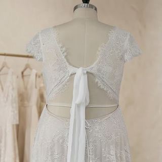 Cap Sleeves Backless Bridal Gown with Ribbon