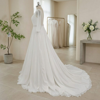 Three Quarter Chiffon Open Back Wedding Dress