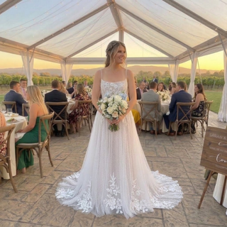 Square Neck Corset Floral Lace A-Line Wedding Dress
