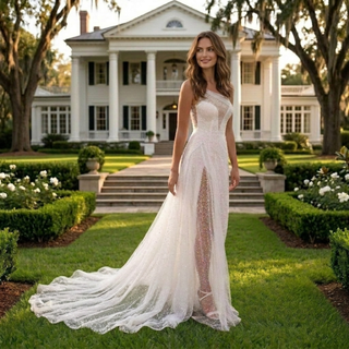 One Shoulder A-Line Wedding Dress