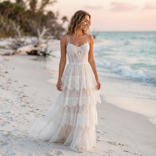 Tiered Boho Lace Wedding Dress