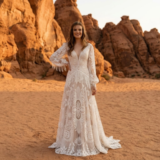 Boho Lace A-Line Wedding Dress