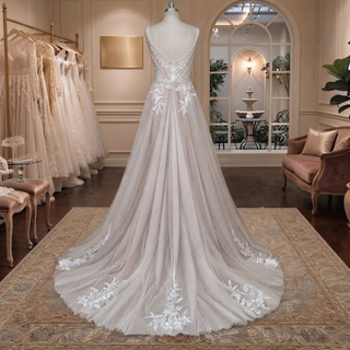 Square Neck Corset Floral Lace A-Line Wedding Dress
