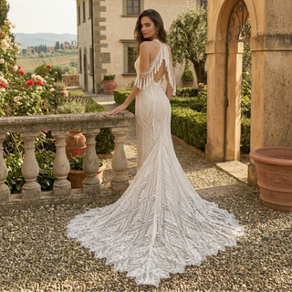 Boho Mermaid Wedding Dress with Tassel Lace