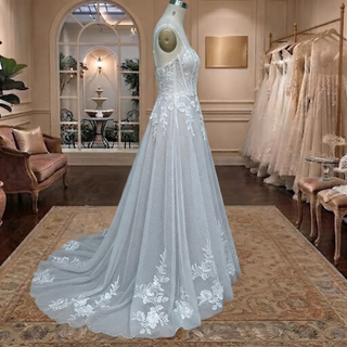 Square Neck Corset Floral Lace A-Line Wedding Dress