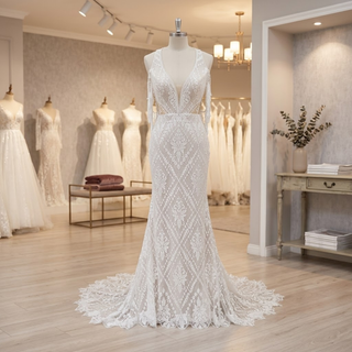Boho Mermaid Wedding Dress with Tassel Lace