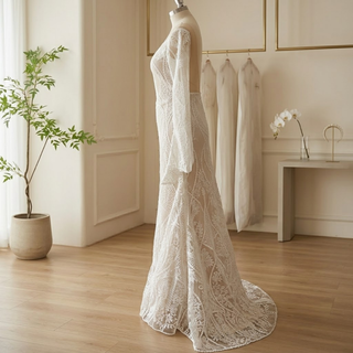 V-Neck Flare Sleeve Bridal Dress