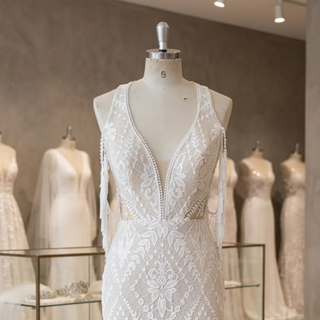 Boho Mermaid Wedding Dress with Tassel Lace