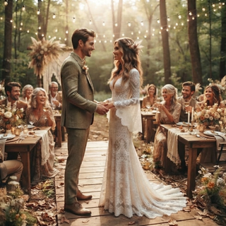 Luxury Lace Boho Wedding Dress