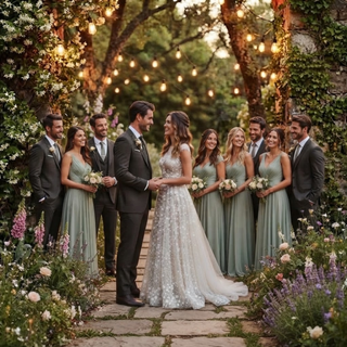 Flowers Plunging V-Neck Boho Wedding Dress