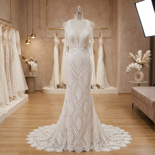 Boho Mermaid Wedding Dress with Tassel Lace