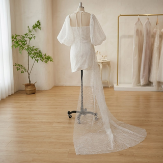 Puff Sleeves & Detachable Bow Sash Bridal Gown