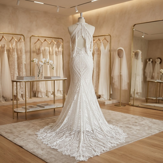 Boho Mermaid Wedding Dress with Tassel Lace