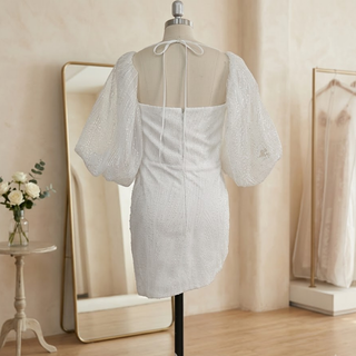 Puff Sleeves & Detachable Bow Sash Bridal Gown