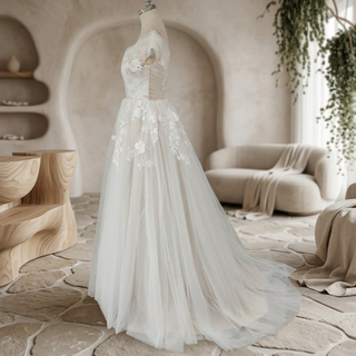 Ruched Tulle Illusion A-Line Wedding Dress