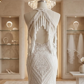 Boho Mermaid Wedding Dress with Tassel Lace