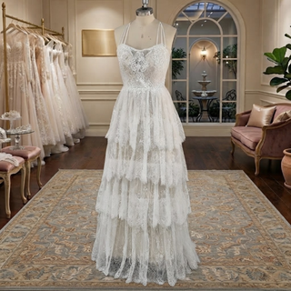 Tiered Boho Lace Wedding Dress