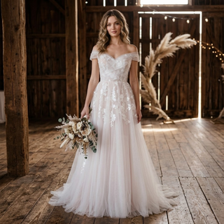 Ruched Tulle Illusion A-Line Wedding Dress