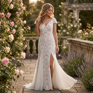 Dreamy Boho V-Neck Lace Wedding Dress