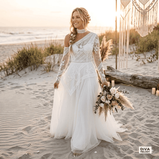 A Line Beach Wedding Dress - Diva Melody